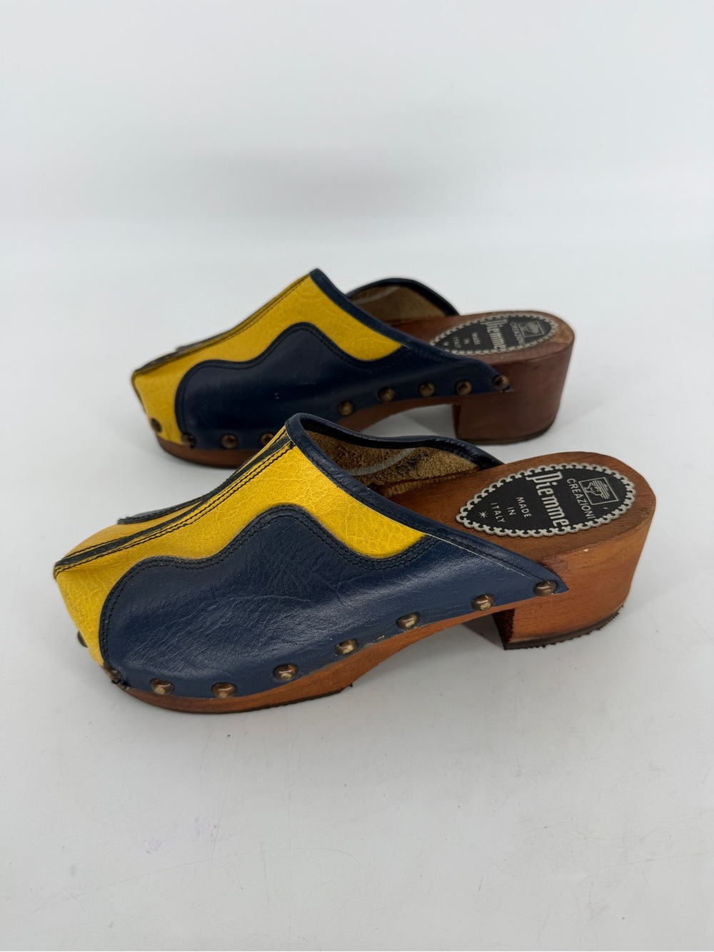 Creazioni Piemme Vintage Leather Wooden Heel Platform Clogs Women's Size 7
